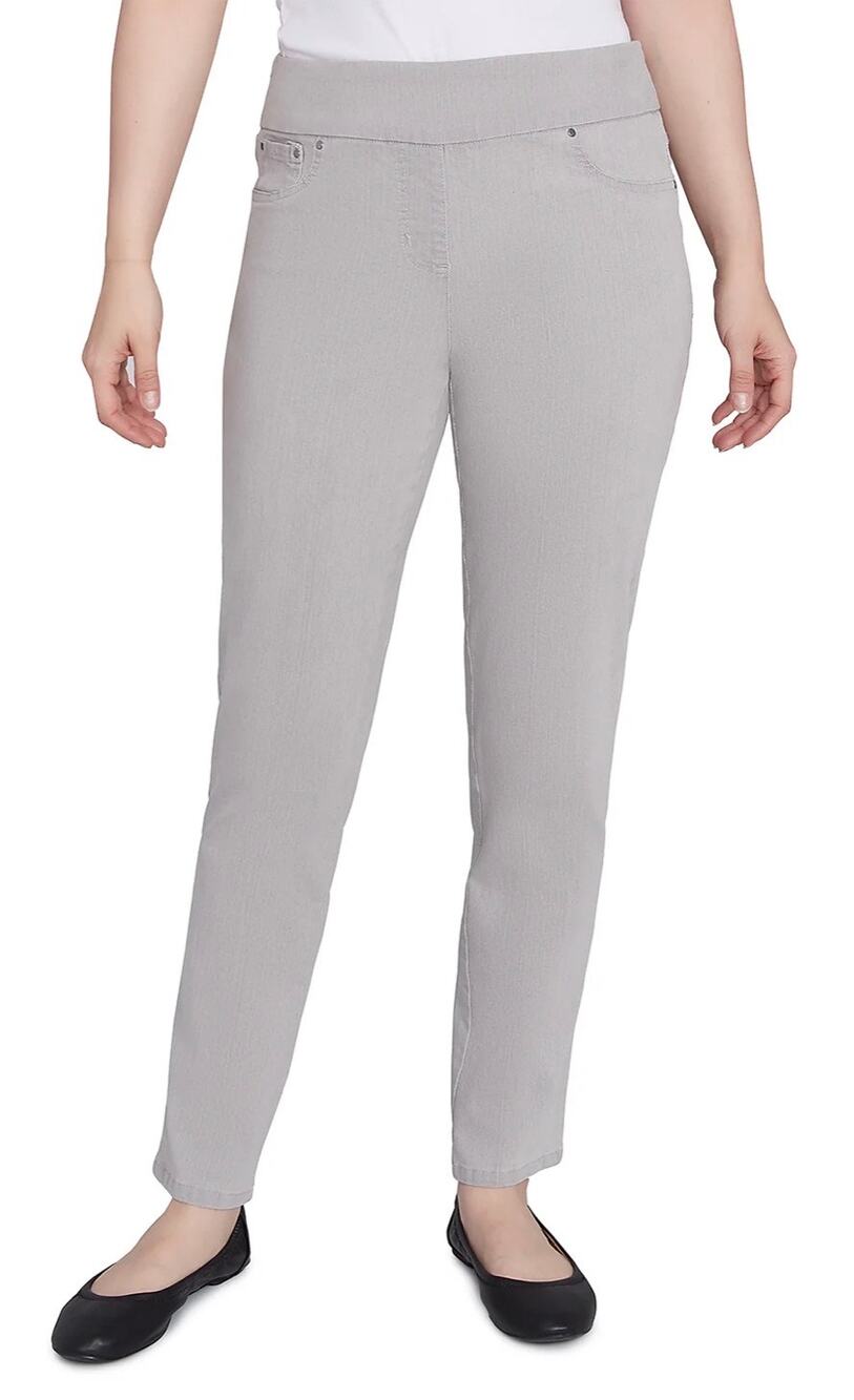 Ruby Rd. Millennium Pant Women's 10 Gray Pull-On Stretch Straight Leg Ankle